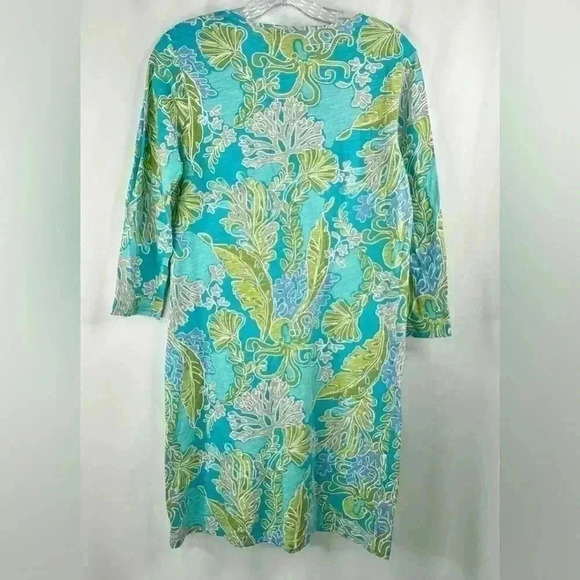 Caribbean Joe Women Turquoise Aquamarine Print Cotton 3/4 Sleeve Mini Dress Sz S - Picture 3 of 11
